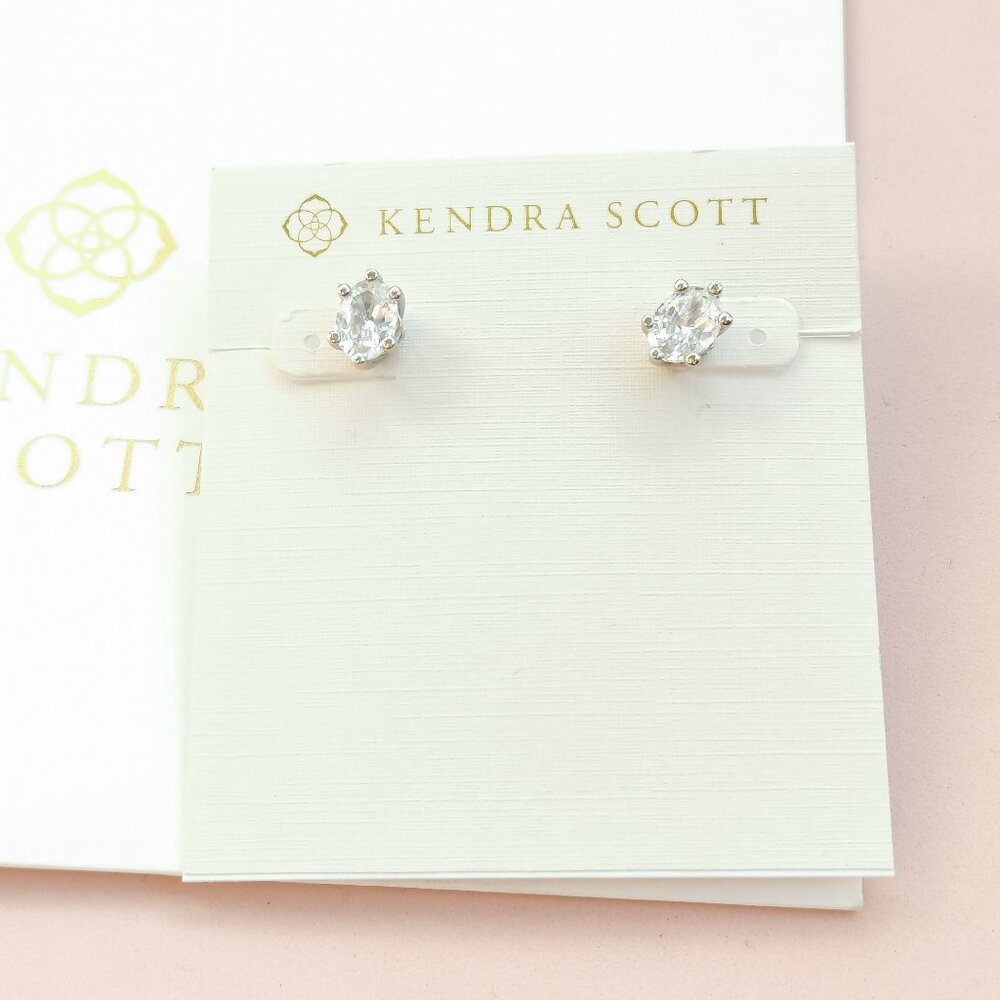 Kendra Scott Clear Crystal Oval Stud Earrings in Silver